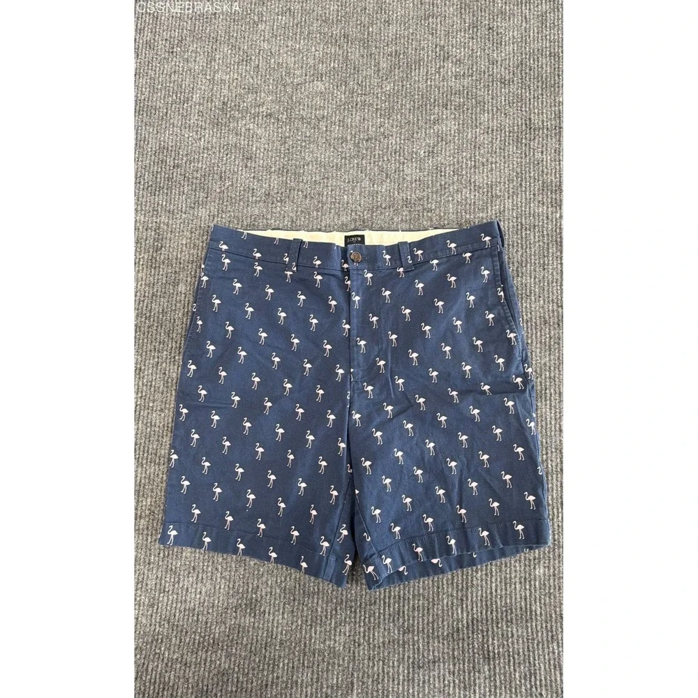 J.Crew Men's Navy Blue Flamingo Print Chino Shorts 9